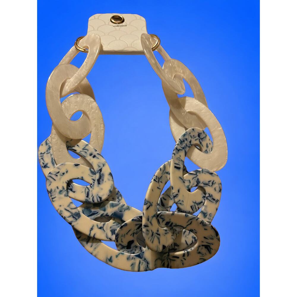Statement Marbled Ivory & Blue Link Necklace